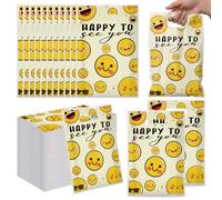 Yexiya 100 Pack Smile Face Gift Bags Back to School Class Welcome Plastic Goodie Treat Candy Bags with Handle for Student Teacher Happy to See You First Day of school Supplies
