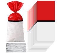 Yexiya 100 Pcs Cartoon Animation Party Gift Bags Birthday Party Supplies Red and White Cellophane Candy Bags with Twist Ties 10.8 x 5 Inch for Cartoon Animated Birthday Decorations