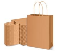 Yexiya 100 Pcs Paper Wine Bags Bulk with Handle Wine Kraft Bags for Bottles Gifts Wedding Christmas Birthday Housewarming Party (6 x 3 x 8 Inch,Kraft)