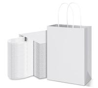 Yexiya 100 Pcs Paper Wine Bags Bulk with Handle Wine Kraft Bags for Bottles Gifts Wedding Christmas Birthday Housewarming Party (6 x 3 x 8 Inch,White)