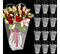 Yexiya 12 Pcs Floral Bags Large Clear Flower Bouquet Bag Bulk with Handle Transparent Florist Gift Packaging Plastic Gift for Birthday Christmas Valentine Mother's Day Wedding, 11.4 x 5.9 x 16.7 Inch