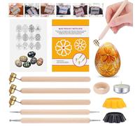 Yexiya 16 Pcs Ukrainian Easter Egg Decorating Kit Pysanky 0.3 0.4 0.5mm Kistka Pen 2 Double Sided Drop Pull Tool Stand Candle Beeswax Instructions 6 Dyes for Color Easter Egg DIY Craft Set
