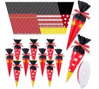 Yexiya 200 Pcs Cartoon Mouse Cellophane Treat Bags Mouse Color Gift Bags Plastic Clear Popcorn Candy Bag with Ribbon for Halloween Birthday Party Decorations Supplies