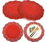 Yexiya 200 Pcs Doilies Lace Paper Doilies 14 Inches Disposable Foil Lace Placemats Large Round Paper Pad Placemats for Cakes Crafts Wedding Birthday Party Decoration(Red)