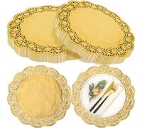 Yexiya 200 Pcs Doilies Paper Doilies Lace Paper Doilies Disposable Foil Lace Paper Doilies Placemats Doily Paper Pad Paper Placemats for Cakes Crafts Party Wedding Decor (Gold,Round)