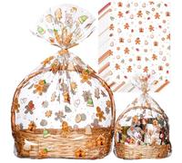 Yexiya 30 Pcs Christmas Cellophane Wrap Bag 24 x 30'' Large Thicker Clear Cellophane Wrap Gift Plastic Jumbo Christmas Basket Bags of Cookie Package for Party Favor Gift(Gingerbread Man)