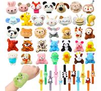 Yexiya 36 Pcs Stuffed Animal Slap Bracelets for Kids Plush Animal Wristband Cute Wrist Pets Slap Bracelet Bulk for Boys Girls Birthday Holiday Gifts Themed Party Favors Classroom Rewards