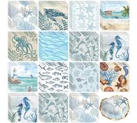 Yexiya 36 Sheet 6 Style Coastal Ocean Paper Napkins for Decoupage Blue White Sea Turtle Lighthouse Decorative Cocktail Napkin for DIY Crafting Project Furniture Home Party Table Decor Unfold 13x13 In
