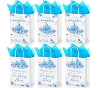 Yexiya 48 Set Pumpkin Gift Bags Bulk A Little Pumpkin Is On The Way Bags with Tissue Paper Autumn Fall Gift Baby Shower Gender Reveal Thanksgiving Party Supplies Decorations (Blue)