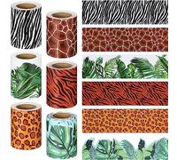 Yexiya 6 Rolls 196.8ft Safari Bulletin Board Borders Animal Print Bulletin Trimmer Leopard Zebra Tiger Giraffe Leaves Decorations for Preschool Classroom Chalkboard Door Windows (Africa Style)