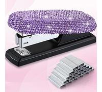 Yexiya Bling Crystal Stapler Sparkly Diamond Stapler Gift for Valentine Day Desk Handmade Clay Rhinestone Machine Pretty Office Stationery Kit Stylish Accessory for Women Lady New Year(Purple)
