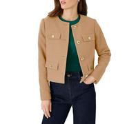 YEXPINE Cropped Tweed Blazer Jackets for Women Elegant Slim Collarless Business Casual Outfits, Khaki, L