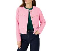 YEXPINE Cropped Tweed Blazer Jackets for Women Elegant Slim Collarless Business Casual Outfits, Pink, L