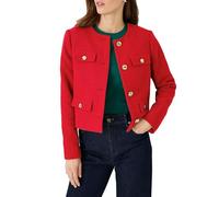 YEXPINE Cropped Tweed Blazer Jackets for Women Elegant Slim Collarless Business Casual Outfits, Red, L