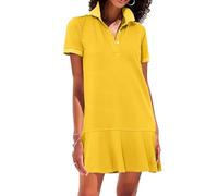 YEXPINE Polo Dress for Women Short Sleeve Ruffle Hem Golf Tennis Workout Dress Pleated Summer Mini Dresses, Yellow, L