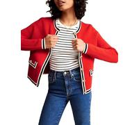 YEXPINE Women's Cardigan Sweater Open Front Color Block Button Down Knit Tweed Jackets Fall Cropped Coat, Red, XL