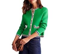 YEXPINE Women's Cardigan Sweater Open Front Color Block Button Down Knit Tweed Jackets Fall Cropped Coat, Green, L