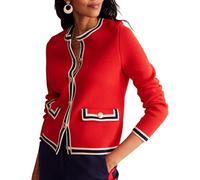YEXPINE Women's Cardigan Sweater Open Front Color Block Button Down Knit Tweed Jackets Fall Cropped Coat, Red, M
