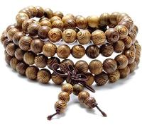 Yexueer 108 8mm prayer beads, Buddhist prayer bead bracelet, natural wooden Tibetan prayer bead necklace, unisex, hand woven, Buddha statue yoga meditation accessories, jewelry gifts