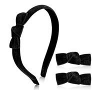 Yexueer 3 Pcs Velvet Bow Headband Hair Clips Set for Girls, Cute Black Bow Headband Mini Head Band Small Bowknot Hairpins Set Aesthetic Hair Styling Clip Elegant Accessories for Women(Black)