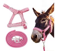Yeyeplum 1 Set Miniature Donkey Halter with Lead Ropes, Cute and Stylish Adjustable Nylon Head Collar Set for Miniature Donkeys (Pink)