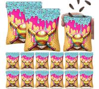 Yeyeplum 12 Pcs Baseball and Softball Seed Pouch Bags for Team Canvas Seed Squeeze Pouch Sport Coin Purses Team Gift Bags for Players Birthday Senior Night Party Favors(Ice Cream Drip Softball)