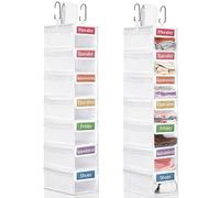 Yeyeplum 2 Pack 7 Shelf Weekly Clothes Organizer Hanging Closet for Kids with Side Pockets Weekday Shoes Rack Weekly Clothes Organizers Monday Through Weekend Foldable Storage Shelves(White)