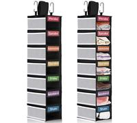 Yeyeplum 2 Pack 7 Shelf Weekly Clothes Organizer Hanging Closet for Kids with Side Pockets Weekday Shoes Rack Weekly Clothes Organizers Monday Through Weekend Foldable Storage Shelves(Black)