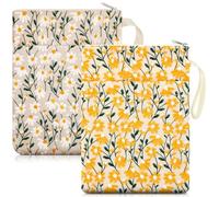 Yeyeplum 2 Pcs 12''x9'' Daisy Embroidered Book Sleeve for Book Lovers with Handle Zipper for Paperback Hardcover Christmas Gift for Reader Teacher Women