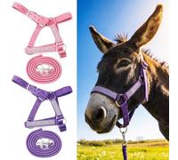 Yeyeplum 2 Set Mini Donkey Halter with Lead Rope Adjust, Purple,Pink