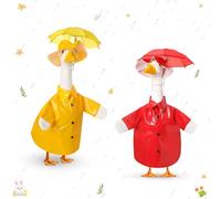 Yeyeplum 2 Set Porch Goose Outfit Raincoat and Umbrella Summer Lawn Porch Goose Cloths Costume Raincoat Outfit for Summer Outdoor Patio Yard Lawn Decoration(17 Inches,Red and Yellow)