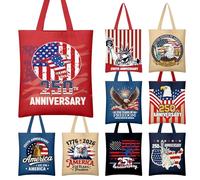 Yeyeplum 9 Pcs 250th Anniversary Brithday Gift for Women 250 Years Patriotic Historic America Canvas Tote Bags Bulk with Handle Ladies Celebrating Reusable Shopping Bags 1776-2026 Commemorative Gifts