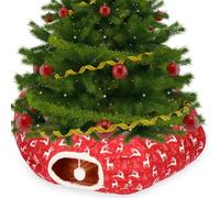 Yeyeplum Cat Tunnel Bed Indoor 3 ft x 3 ft x 10 Inch Kitten Donut Tunnel with Ball Peekaboo Cat Cave Summer Pet Bed Round Hideaway Holiday Circle Cave Pets Gift(Red,Elk)