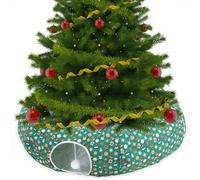 Yeyeplum Cat Tunnel Bed Under Christmas Tree 3 ft x 3 ft x 10 Inch With Hanging Ball - Xmas Donut Round Hideaway Holiday Circle Cave Pets Gift (Green, Santa Claus)