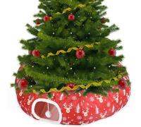 Yeyeplum Christmas Cat Tunnel Bed Toy for Indoor Cats - Xmas S Shape Tube With Ball Under Tree, Cave, Kitten Toy, Santa Claus Elk Patterns - Red, Cute for Pets