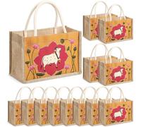 Yeyeplum Happy Diwali Pichwai Burlap Tote Bags Set | Reusable Indian Pooja Return Gift Bags with Handle for Wedding, Pooja, Diwali, Housewarming Party Favor, Traditional Festival