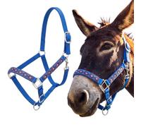 Yeyeplum Miniature Donkey Halter, Adjustable Nylon Pony Halter with 3 Adjustable Buckles, Lightweight Small Equine for Farm Mini Horses Training, Blue, No Lead Rope Included