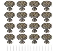 YEYIT 16Pcs Antique Bronze Door Knobs for Cupboards, Round Drawer Knobs, Single Hole Cupboard Handle, Mushroom Drawer Handle 30MM Aluminum Alloy Flower Pattern Handle Knobs for Drawers with Screws
