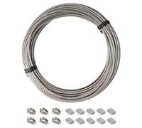 YEYIT 17Pcs Cable Rope Kit 10M Heavy-duty 304 Stainless Steel PVC Coated Steel Wire Rope, Aluminum Crimp Sleeve and Thimble, Outdoor String Lamp Light Suspension, Gardening cord, Railing Decoration