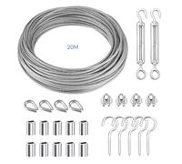 YEYIT 26 Pcs Cable Rope Kit 20M Heavy-duty 304 Stainless Steel PVC Coated Steel Wire Rope Aluminum Crimp Sleeve and Thimble,Garage Door Wire Cable Kit for String Lamp Light Suspension,Gardening cord