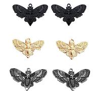 YEYULIN 20Pcs Alloy Moth Gothic Charms Black Silver Gold Skull Charms Vintage Insect Charms Pendants, Metal Animal Beads for Jewelry Making DIY Bracelets Necklaces Crafts, 27x43mm, Enamel, No Gemstone