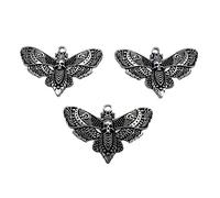 YEYULIN 20Pcs Alloy Moth Gothic Charms Black Silver Gold Skull Charms Vintage Insect Charms Pendants, Metal Animal Beads for Jewelry Making DIY Bracelets Necklaces Crafts, 27x43mm, Enamel, No Gemstone