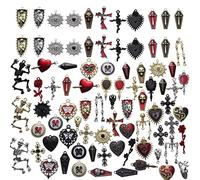 YEYULIN Baroque 64pcs Assorted Gold Black Red Rose Skull Enamel Charms Coffin Cross Halloween Charm Pendant DIY for Earrings Necklace Bracelet Jewelry Making and Crafting, Zinc Metal Alloy Steel, No