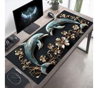 YEYUMEOZ Gaming Mouse Pad, 90 x 40cm XXL Mouse Mat Black, Large Mousepad Dolphin Extended Gaming Mats for Desk, Non-Slip Rubber Base keyboard Pad, Stitched Edges Desk Accessories for Home PjY715 4-K