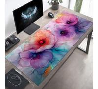 YEYUMEOZ Mouse Mat, Gaming Mouse Pad Flower, 120 x 60cm Large Mause Mat Red, Non-Slip Rubber Base Desk Accessories, Waterproof, Stitched Edges Improved Precision and Speed PjY1918 E-R