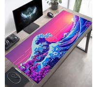 YEYUMEOZ Mouse Mat, Gaming Mouse Pad Ocean Waves, 120 x 60cm Large Mause Mat Blue, Non-Slip Rubber Base Accessories, Waterproof, Stitched Edges Improved Precision and Speed PjY9118 R-M