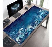 YEYUMEOZ Mouse Mat, Gaming Mouse Pad Ocean Waves, 160 x 80cm Large Mause Mat Blue, Non-Slip Rubber Base Accessories, Waterproof, Stitched Edges Improved Precision and Speed PjY4260 1-A