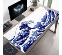 YEYUMEOZ Mouse Mat, Gaming Mouse Pad Ocean Waves, 80 x 40cm Large Mause Mat Blue, Non-Slip Rubber Base Accessories, Waterproof, Stitched Edges Improved Precision and Speed PjY9774 1-A