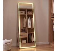 Yezi Full Length Mirror with Lights 165x60cm, LED Lighted Floor Mirror with Stand, 3 Color Lighting Full Body Wall Hanging Dressing Mirrors, Tempered Glass, for Bedroom, Living Room, Cloakroom