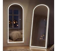 Yezi LED Full Length Mirror 140x50cm, Standing/Wall Mounted Arched Full Body Mirror with Lights, 3 Color Lighting & Dimmable Brightness, HD Tempered Glass Floor Mirror for Bedroom Dressing Room